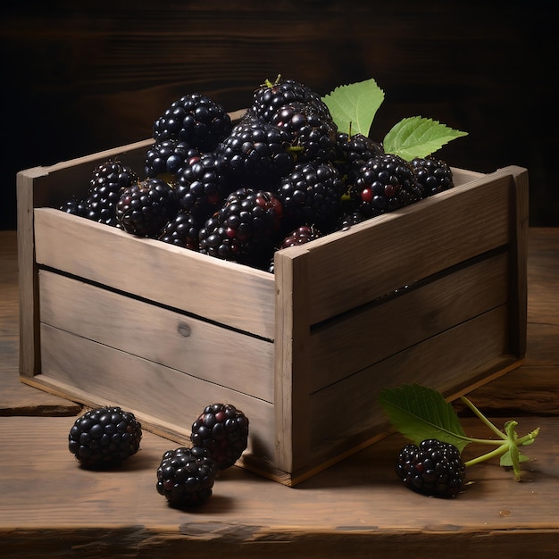 Fresh ripe Blackberrys in wooden crate