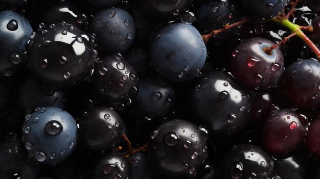 Fresh ripe blackcurrant with water drops background Berries backdrop Generative AI