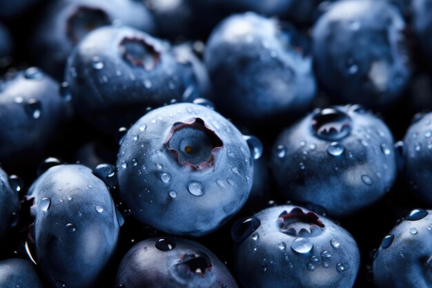 Fresh ripe blueberries berries with drops of water Texture blueberry berries close up Sweet background