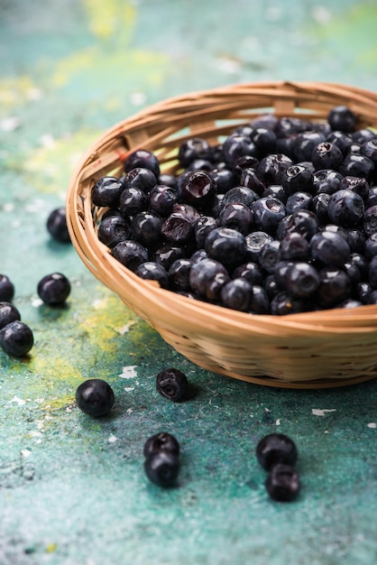 Fresh ripe blueberry in basket