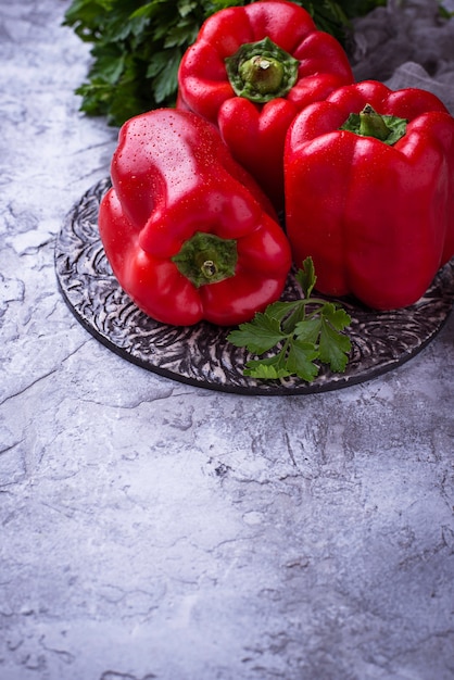 Fresh  ripe bulgarian pepper. Selective focus