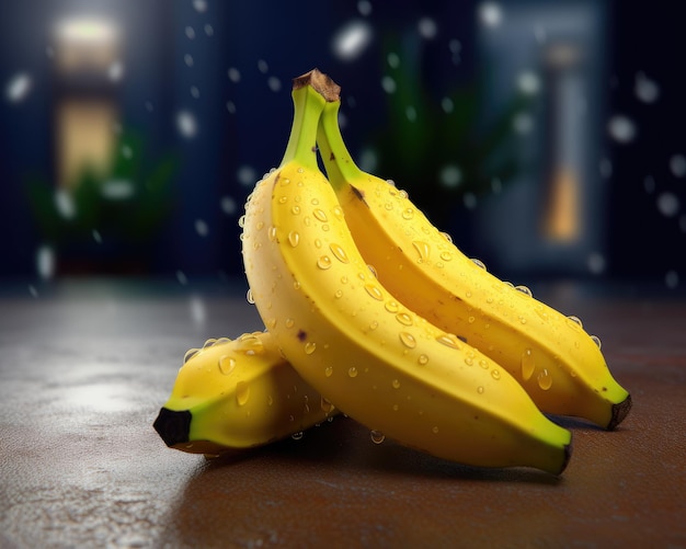 Fresh ripe bunch of banana fruit with water drops Clipping path and full depth of field