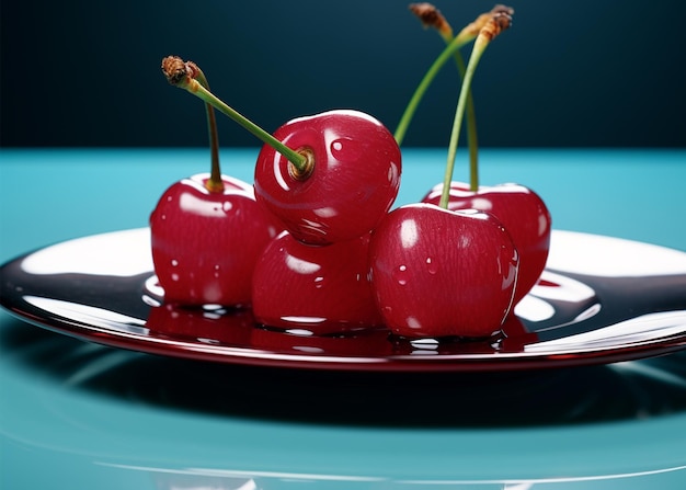 Photo fresh ripe cherry on a plate