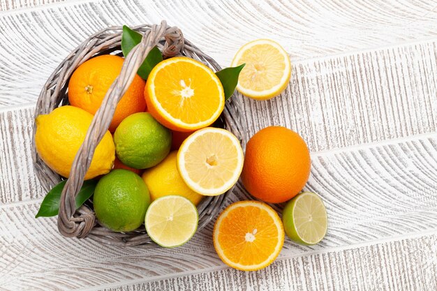 Fresh ripe citrus fruits basket