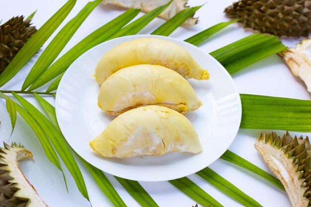 Fresh ripe durian on white background