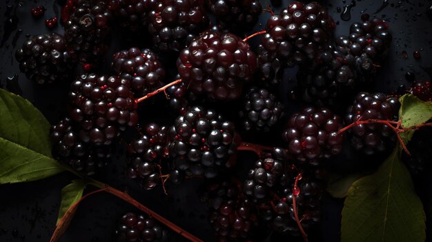 Fresh ripe elderberry with water drops background Berries backdrop Generative AI