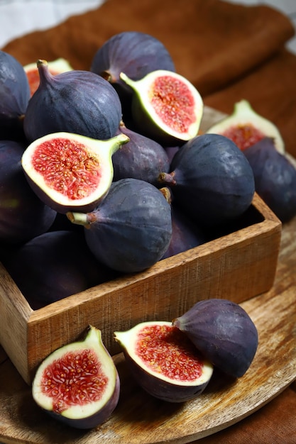 Fresh ripe figs in a wooden box