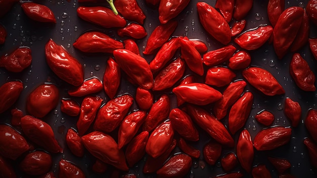 Fresh ripe goji berry with water drops background Berries backdrop Generative AI