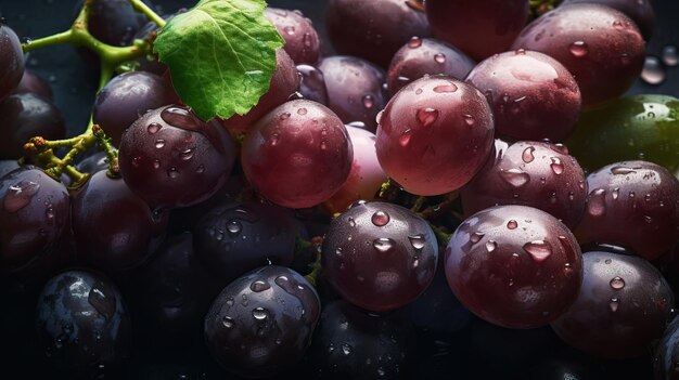 Fresh ripe grapes with water drops background Berries backdrop Generative AI