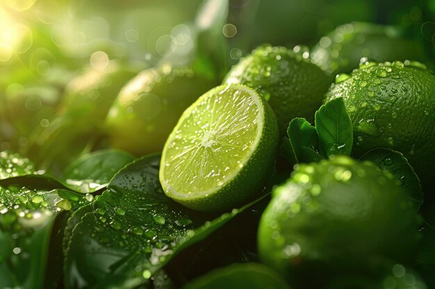 Fresh ripe green limes as background