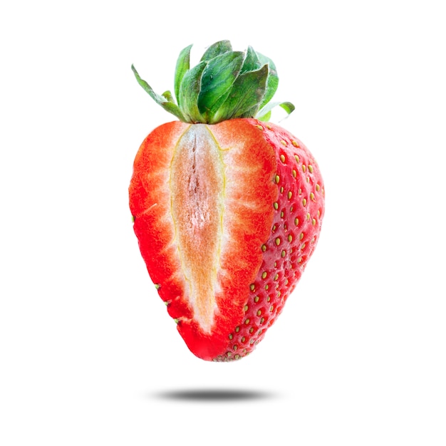 Fresh Ripe Half Strawberry isolated on white background. 