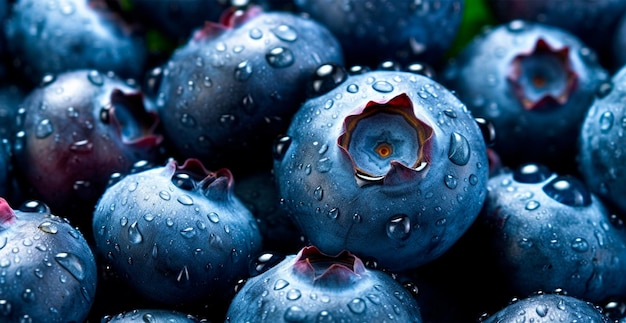 Fresh ripe large blueberries eco background AI generated image