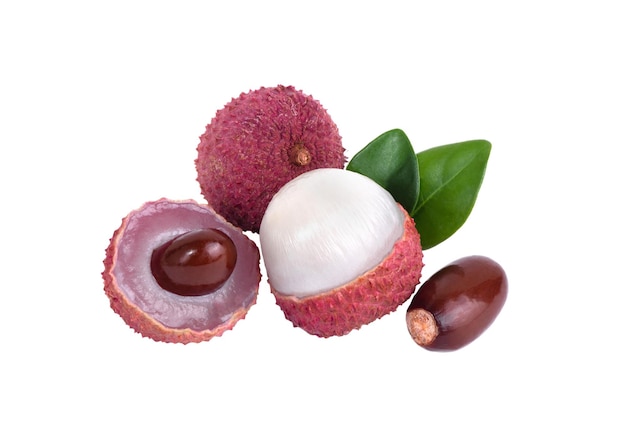 Fresh ripe lychee fruit isolated on a white background. Tropical fruit.