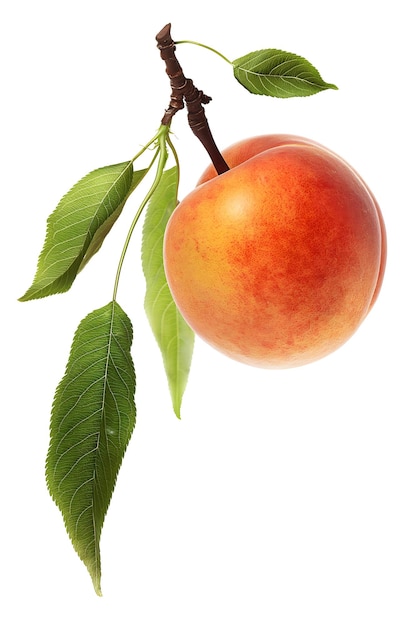 Photo fresh ripe nectarine with leaves isolated on white background