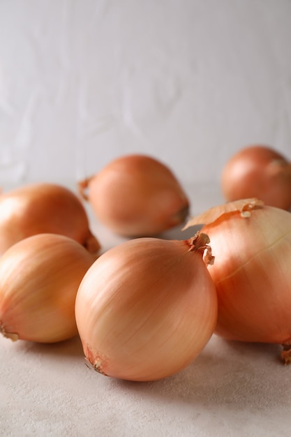 Fresh ripe onion on white textured