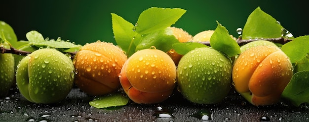 Свежие зрелые апельсиновые абрикосы здоровые био фрукты пища панорама баннер Generative Ai