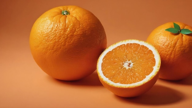 Fresh ripe orange fruit on orange background