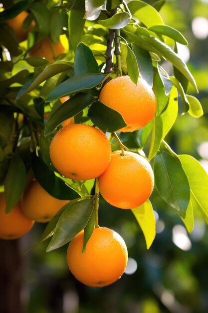 Foto arance fresche e mature appese ad un albero