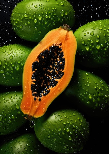 Photo fresh ripe papaya healthy bio fruit food gardening concept generative ai