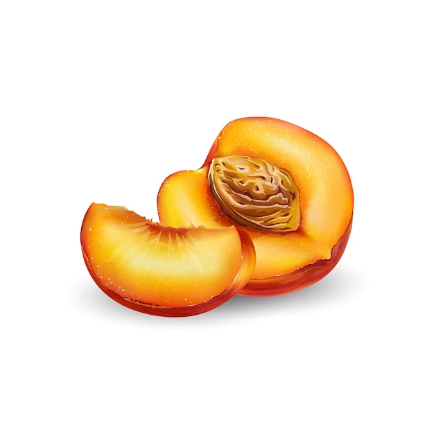 Fresh ripe peach - healthy food design. Realistic style illustration.