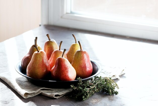 Fresh ripe pears on a plate