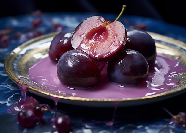 Foto frutta di prugna matura fresca su un piatto