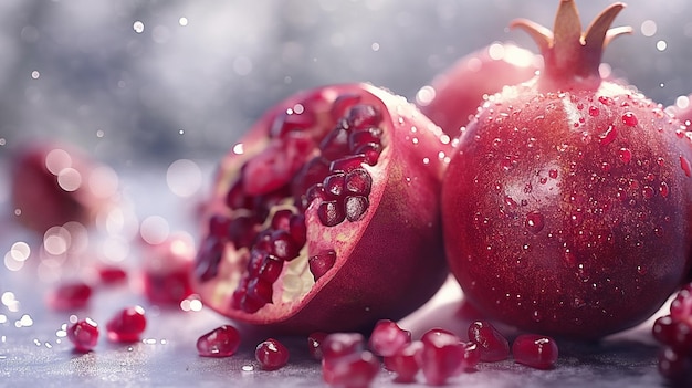 Fresh ripe pomegranate with juicy grains on the table