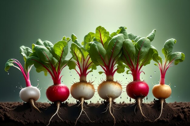 Photo fresh ripe radish growing in the ground