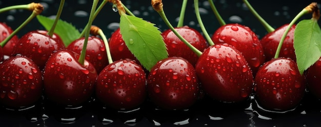 Свежие зрелые красные вишни экзотические здоровые био фрукты пища панорама баннер Generative Ai