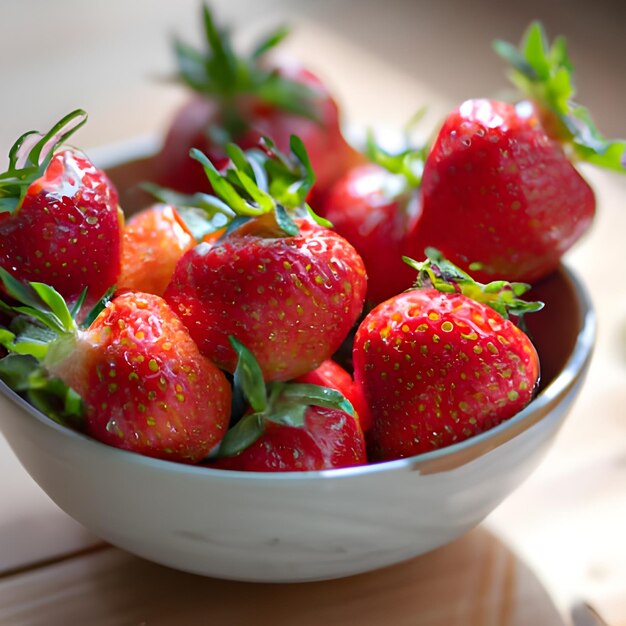 Fresh ripe red strawberries in a bowl on a wooden background rustic style berries closeup