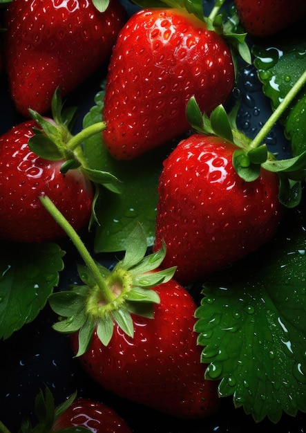 Свежие зрелые красные клубники экзоцит здоровые био фрукты концепция пищи Generative Ai