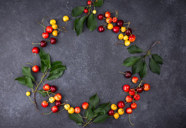 Fresh ripe red and yellow cherry