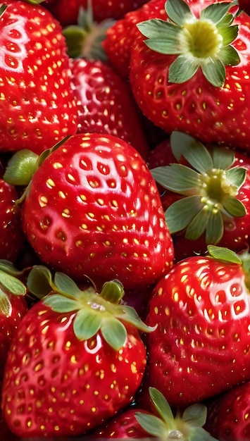 Fresh ripe strawberries background top down view Ai generated