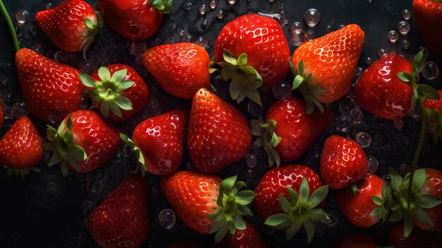 Fresh ripe strawberry with water drops background Berries backdrop Generative AI