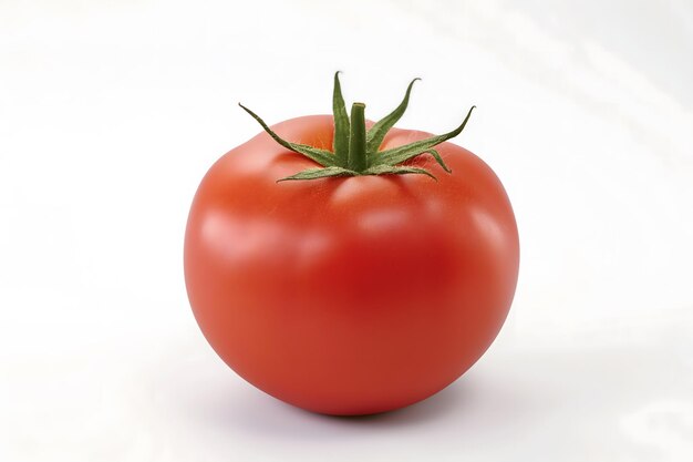 Fresh Ripe Tomato with Water Drops on a White Background