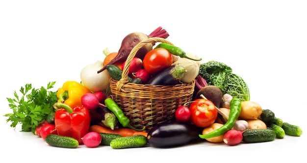 Fresh ripe vegetables on white background