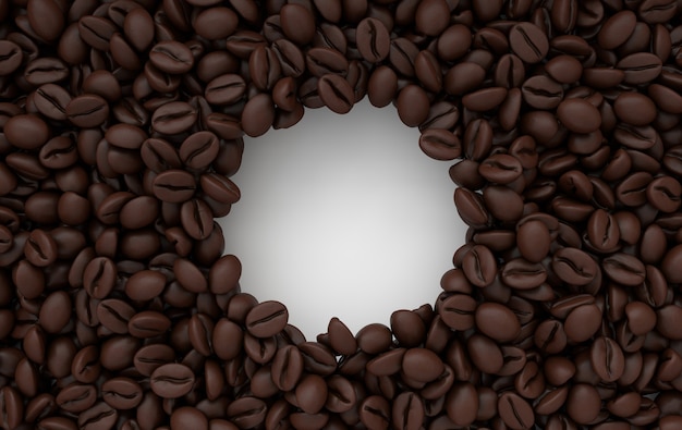 Photo fresh roasted coffee beans frame 3d rendering background masses of coffee beans close up