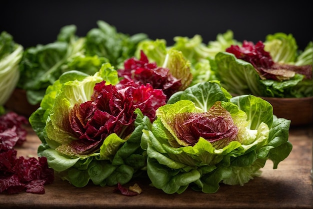 Photo fresh romaine lettuce lettuce on wooden background