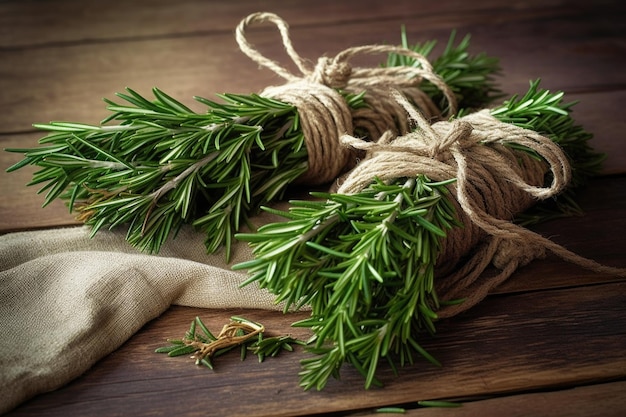 Fresh rosemary sprigs tied with twine created with generative ai