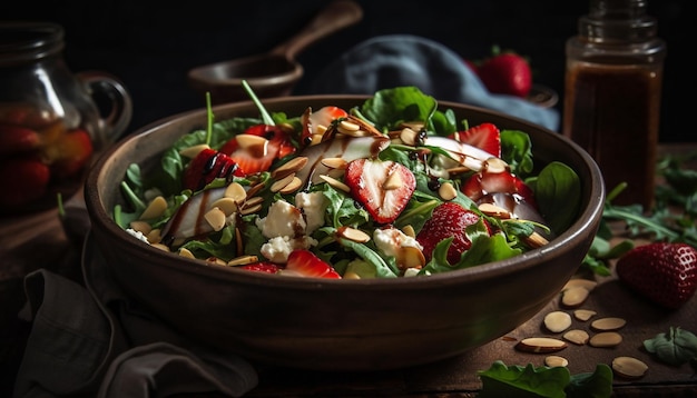 Fresh salad bowl with healthy greens and herbs generated by AI