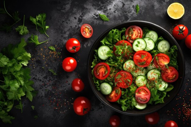 fresh salad on the grey background with tomatoes