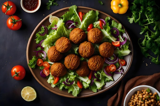 Fresh salad plate with healthy homemade falafel