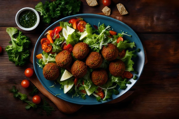 Fresh salad plate with healthy homemade falafel