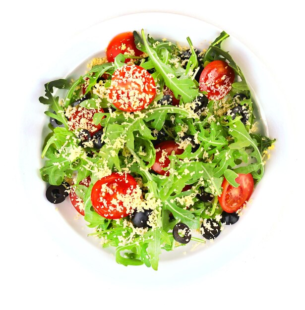 Fresh salad with arugula isolated on white