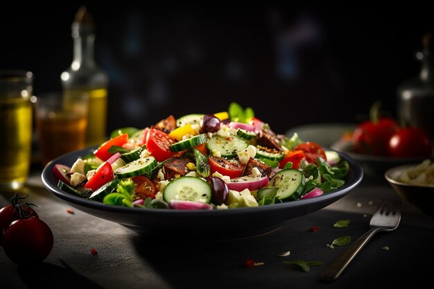 Fresh Salad with Cucumbers Tomatoes and Olives