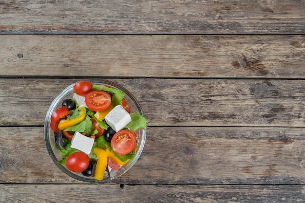 Fresh salad with different vegetables and feta, healthy food