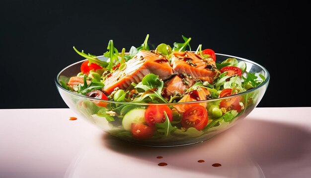 Fresh salad with red fish Natural colors minimalist bright background shutterstock photography r