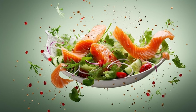 Fresh salad with red fish Natural colors minimalist bright background shutterstock photography r
