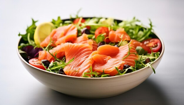 Свежий салат с красной рыбой Натуральные цвета минималистский яркий фон затвора стоковая фотография r
