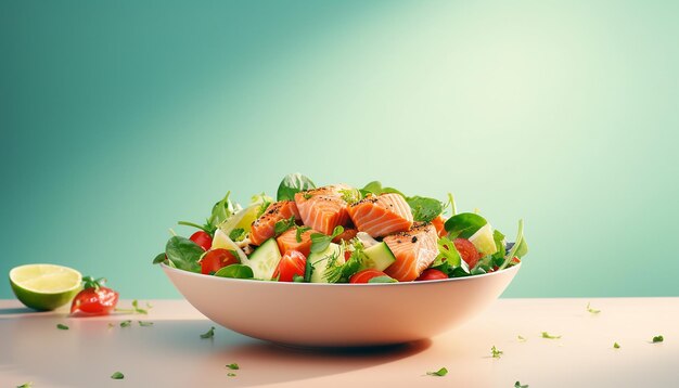 Fresh salad with red fish Natural colors minimalist bright background shutterstock photography r